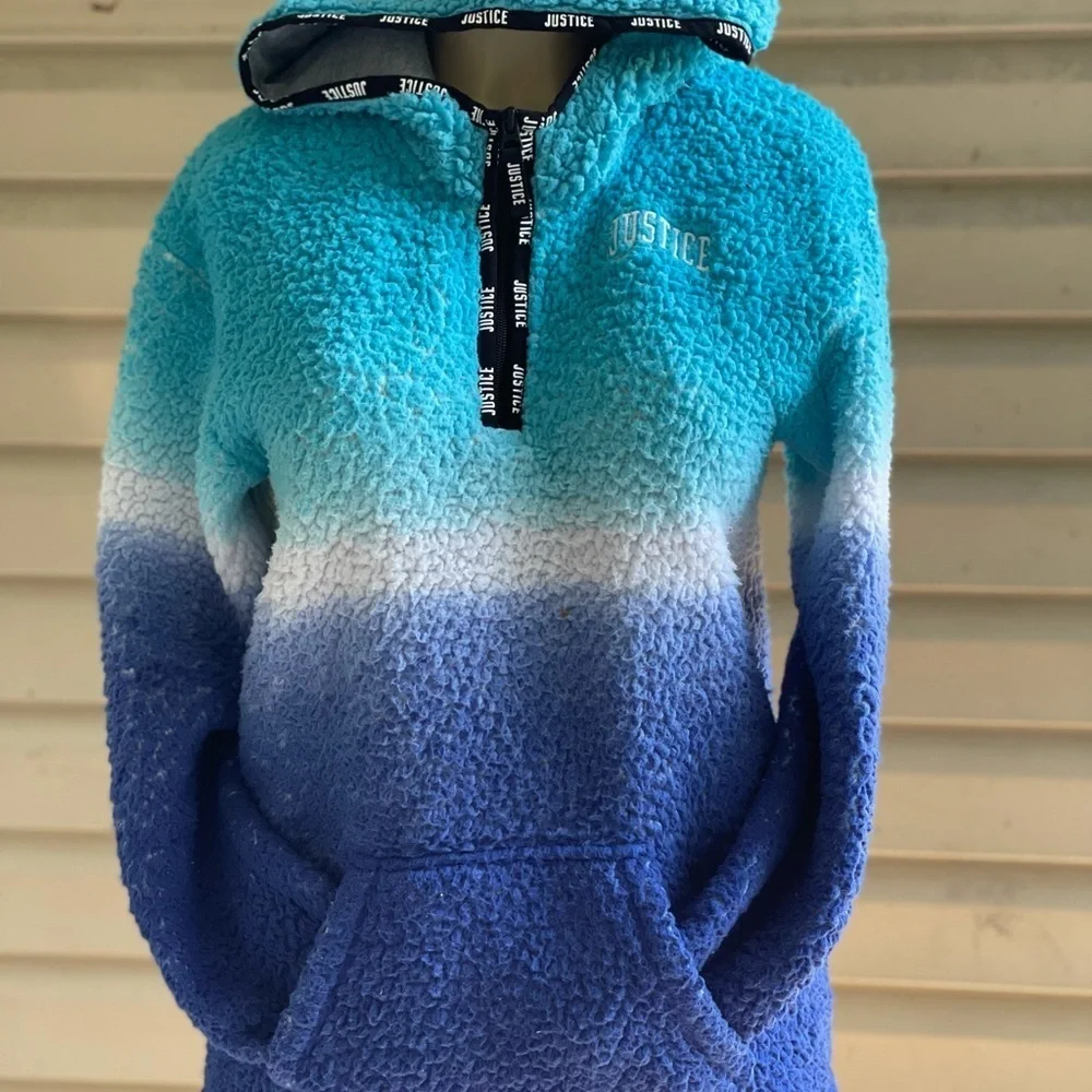 Justice girls Sherpa blue ombré hoodie sweater